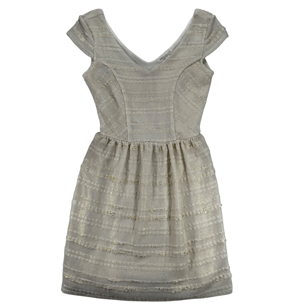 Socialite Mini Dress Gold Metallic Textured Party Cocktail Dress XS